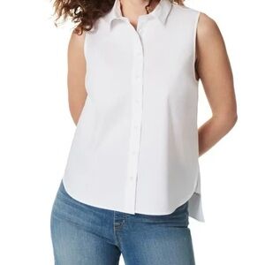 SPANX Sleeveless Stretch Cotton Poplin Button-Up Shirt